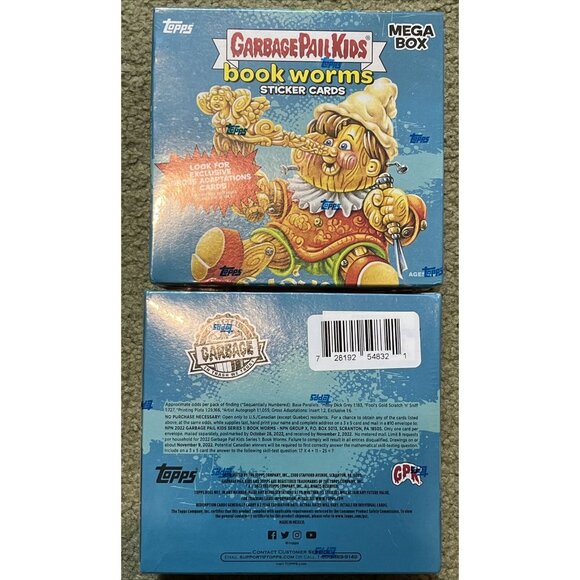 2 New! 2022 Garbage Pail Kids Bookworms Sticker Cards NEW Mega Box Sealed Misb! - Picture 1 of 4